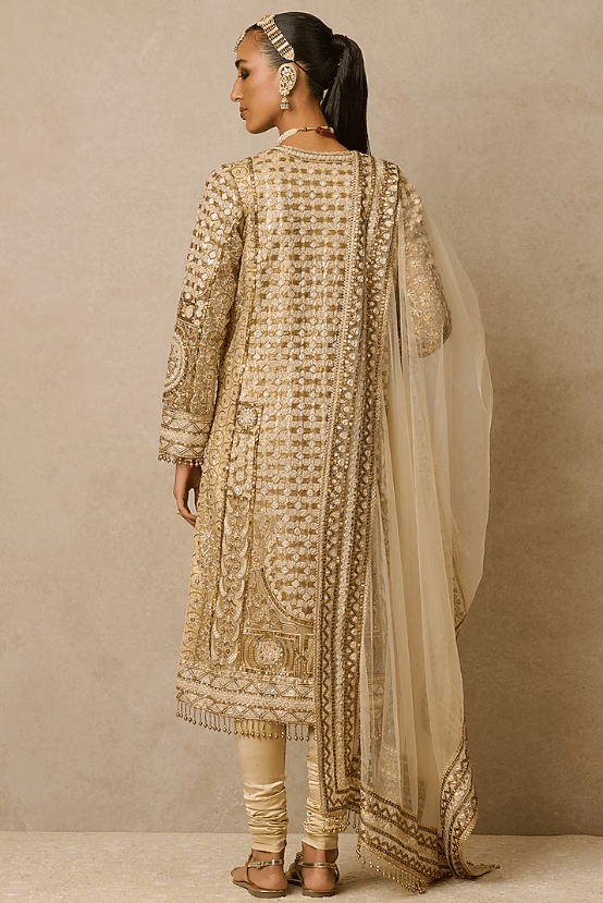 Gold Tulle Embroidered Kurta Set - Image 3