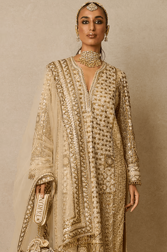 Gold Tulle Embroidered Kurta Set - Image 4