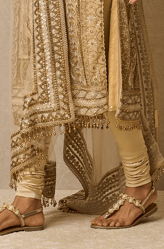 Gold Tulle Embroidered Kurta Set - Image 5