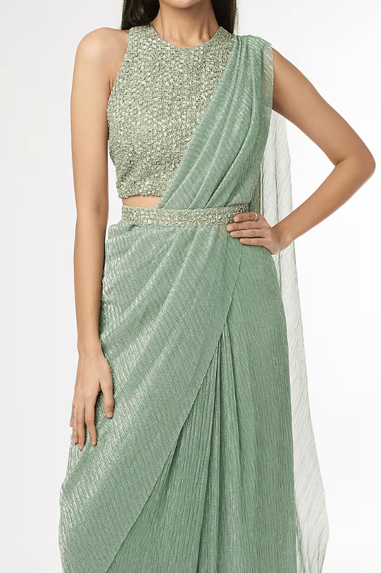Jade Embellished Saree Set - Image 3