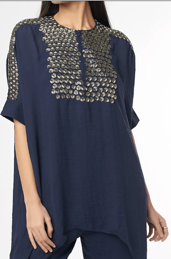 Blue Georgette Embellished Kaftan Set - Image 4