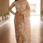 Beige Net Sequins & Cutdana Embroidered Saree Set