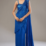 Neptune Blue Georgette Hand & Machine Embellished Saree Set