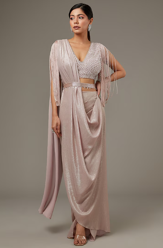 Pink Shimmer Chiffon Saree Set