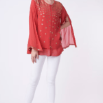 Coral Red Hand Embellished Double-Layered Tunic