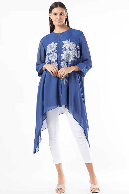 Indigo Embellished Asymmetrical Tunic