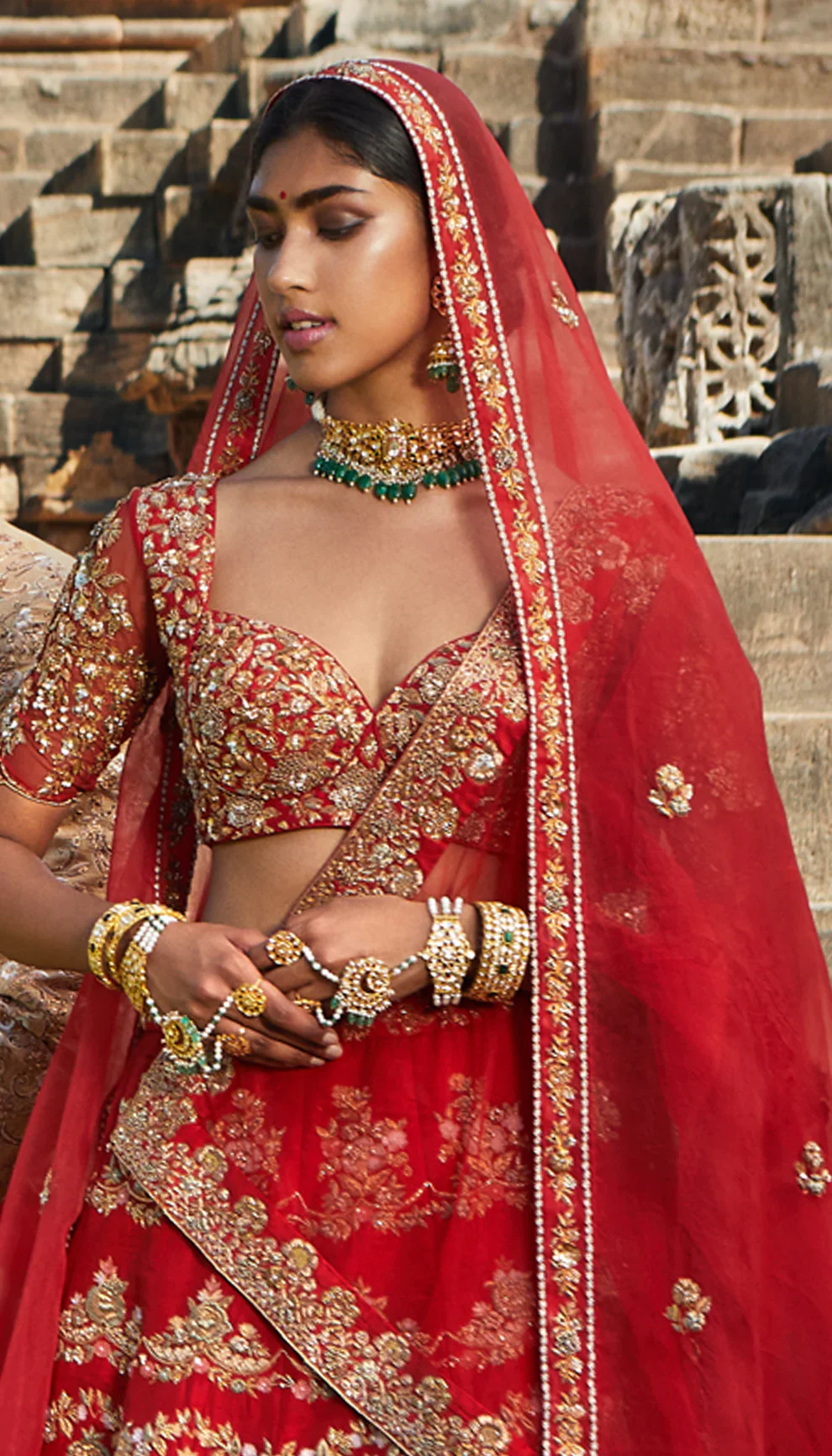 Scarlet Red Bridal Lehenga - Image 2