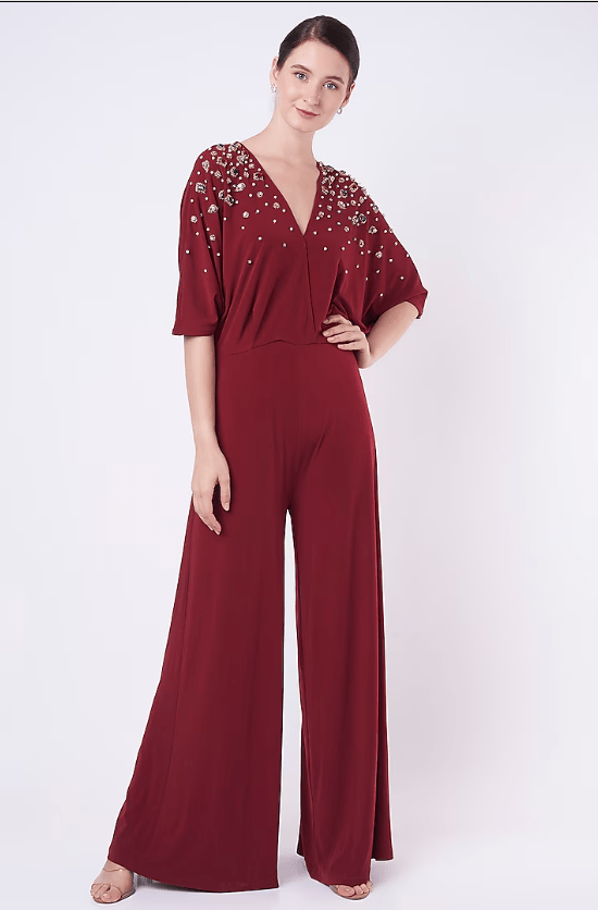 Burgundy Hand Embellished Jumpsuit