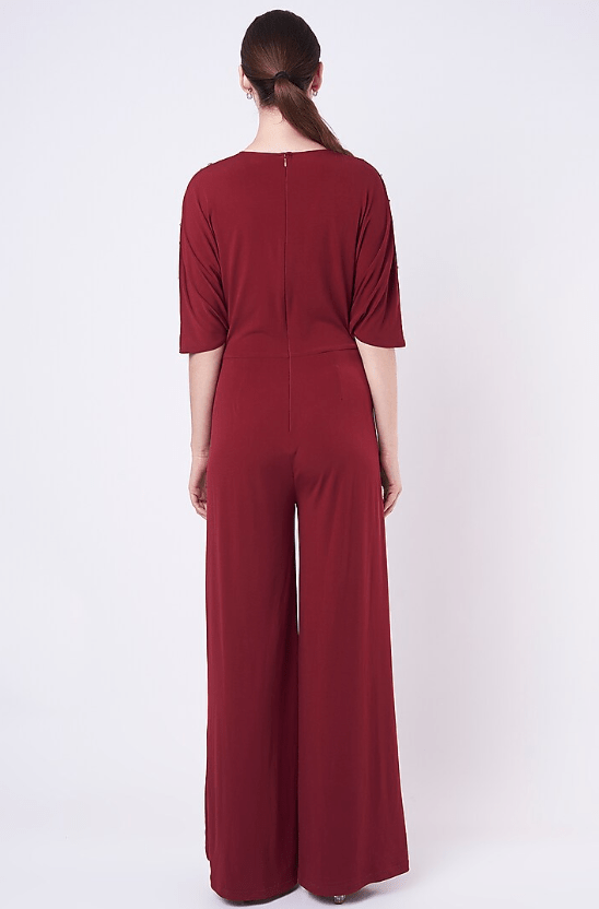Burgundy Hand Embellished Jumpsuit - Image 2