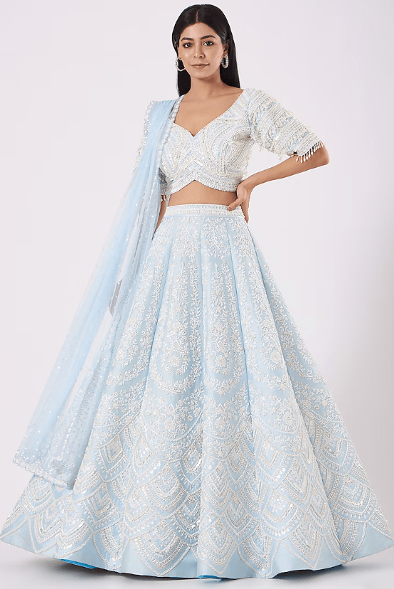 Ice Blue Embroidered Lehenga Set