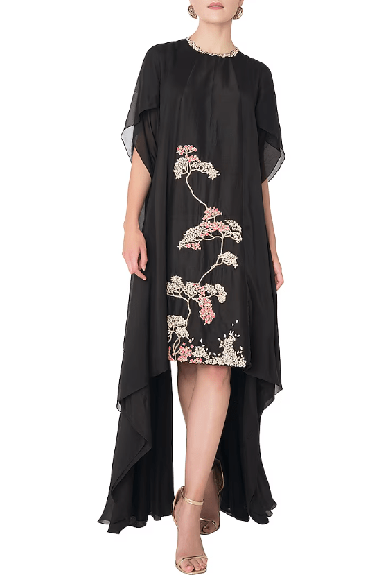 Black Asymmetrical Zardozi Embroidered Dress