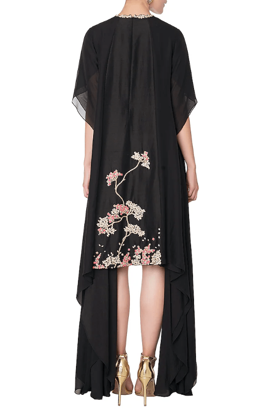 Black Asymmetrical Zardozi Embroidered Dress - Image 2