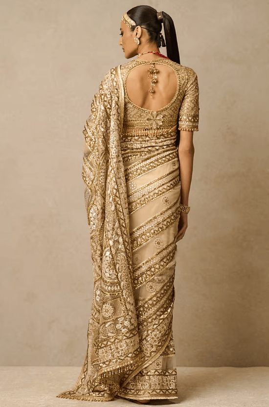 Gold Tulle Embroidered Saree Set - Image 2