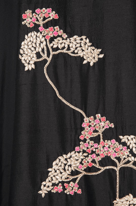 Black Asymmetrical Zardozi Embroidered Dress - Image 3