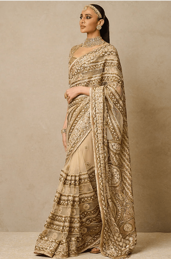 Gold Tulle Embroidered Saree Set - Image 4