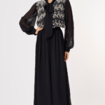 Black Hand Embroidered Smocked Jumpsuit