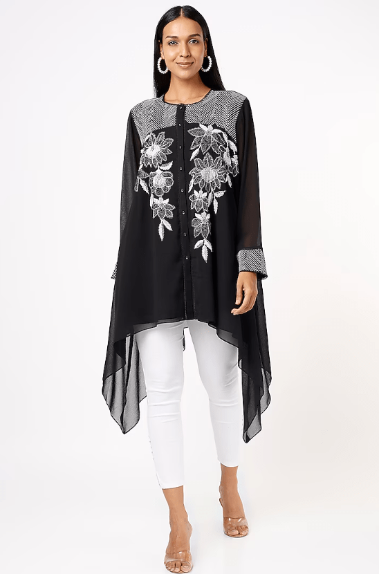 Black Floral Embellished Tunic