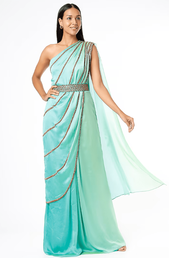 Mint Blue Embellished Saree Gown