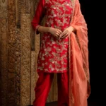 Crimson Red Embroidered Top with Cowl Pants and Dupatta