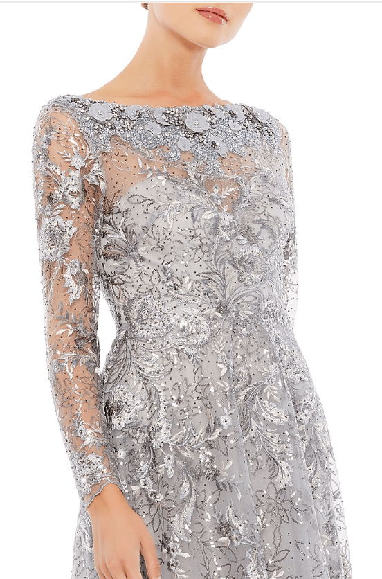 Silver Polyester Floral Embroidered Gown - Image 3