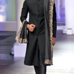 Black Matka Silk Sherwani