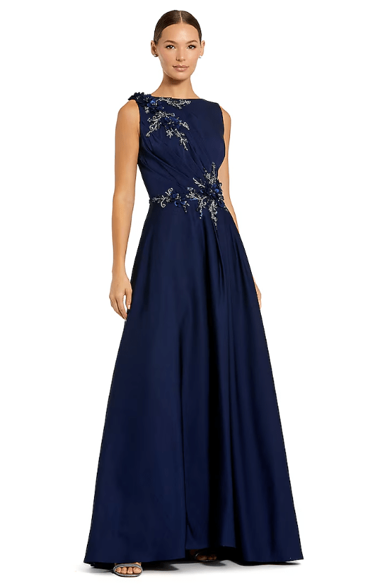 Midnight Blue Polyester Embroidered Gown