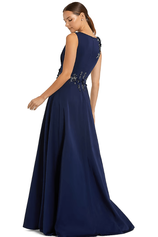 Midnight Blue Polyester Embroidered Gown - Image 2