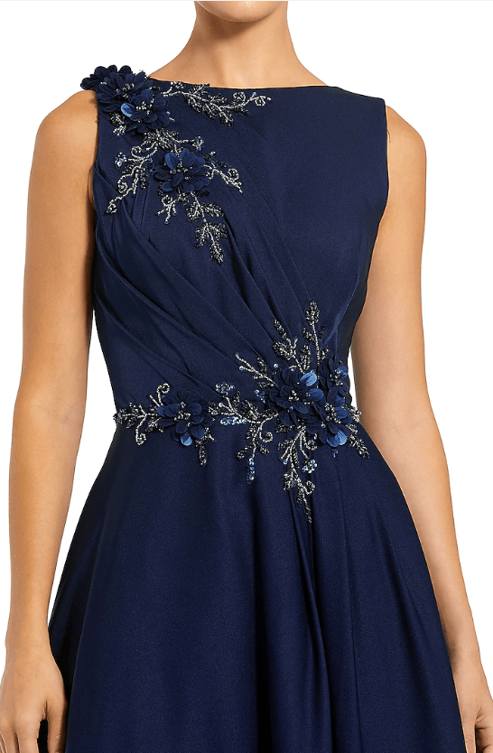 Midnight Blue Polyester Embroidered Gown - Image 3