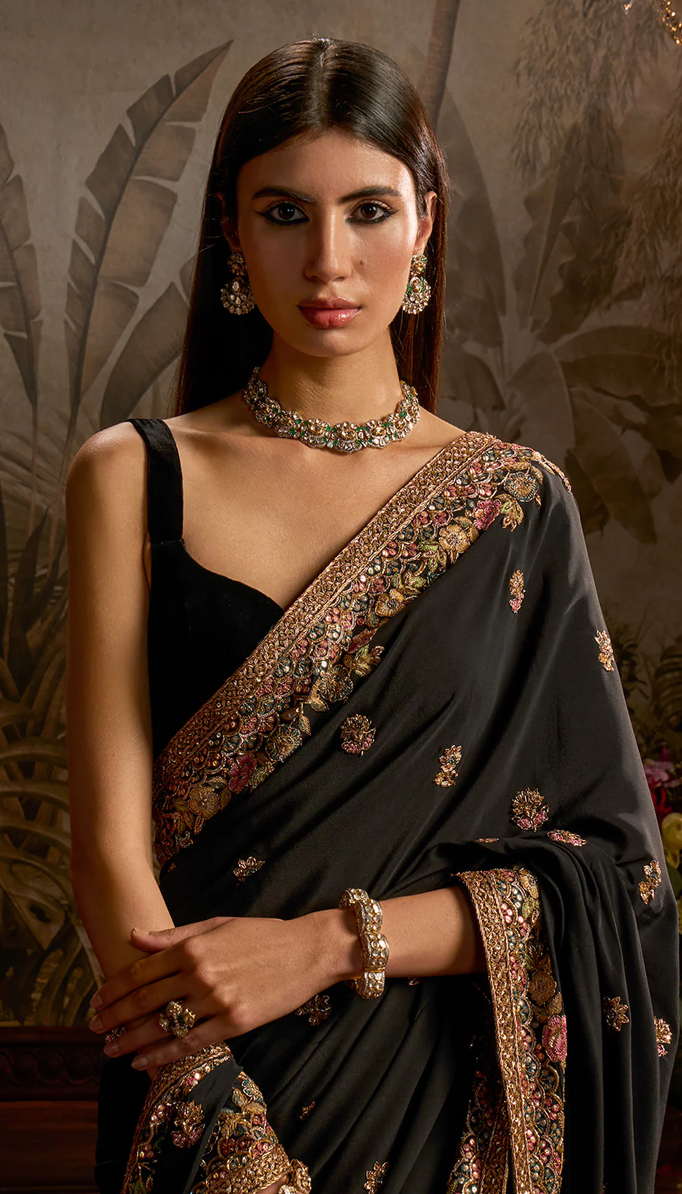 Black Crepe Silk Saree - Image 2