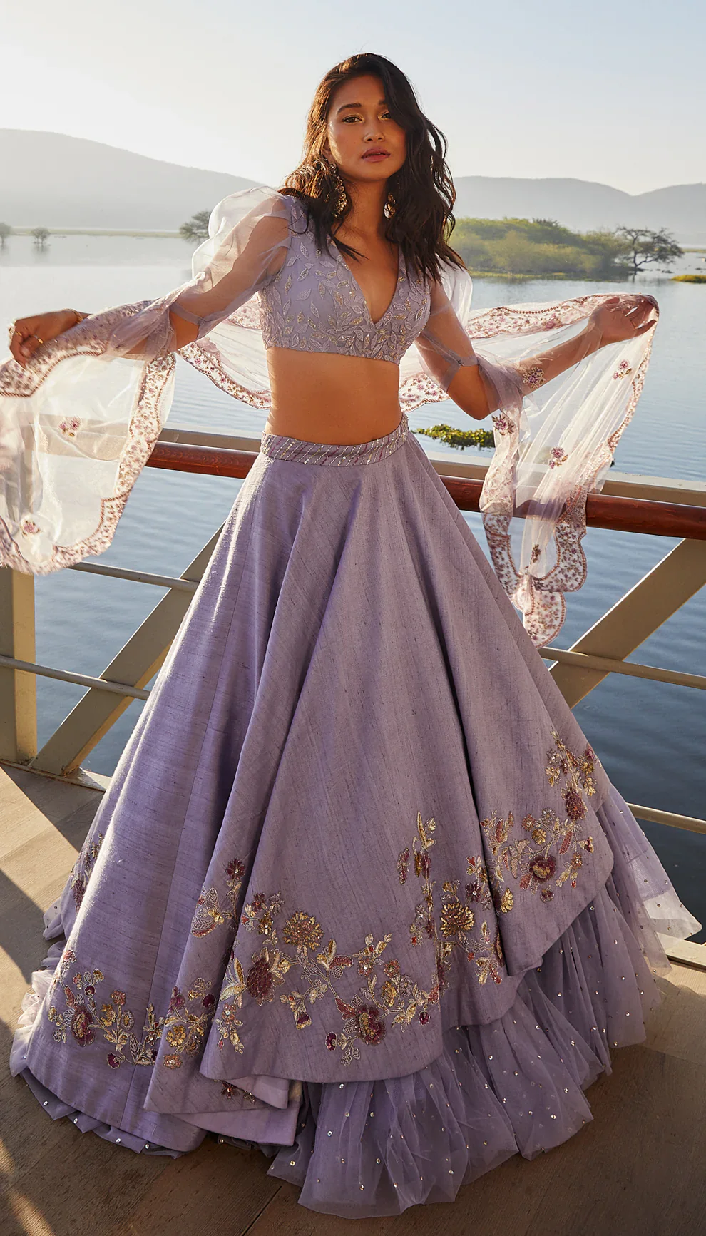 Muted Lilac Raw Silk Lehenga - Image 3