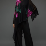 Black Georgette & Jersey Floral Embroidered Jumpsuit
