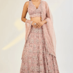 Rose Pink Net & Organza Hand Embroidered Lehenga Set