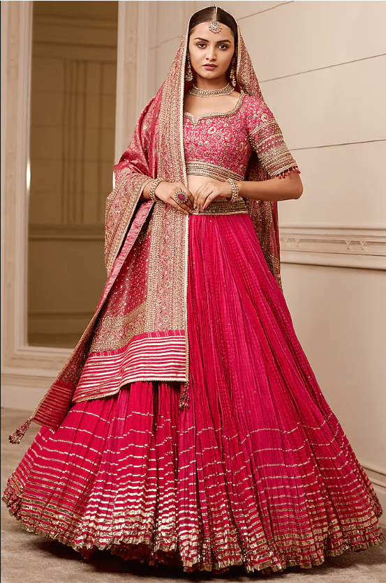 Fuchsia Crushed Chanderi Lehenga Set