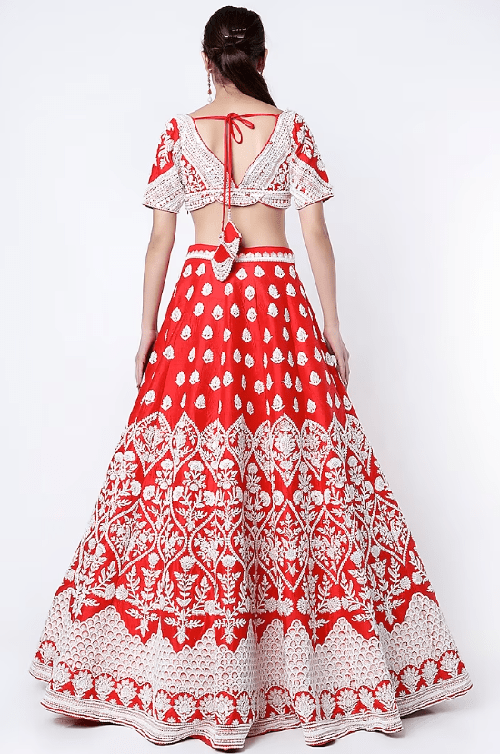 Red Pearl Embroidered Lehenga Set - Image 2