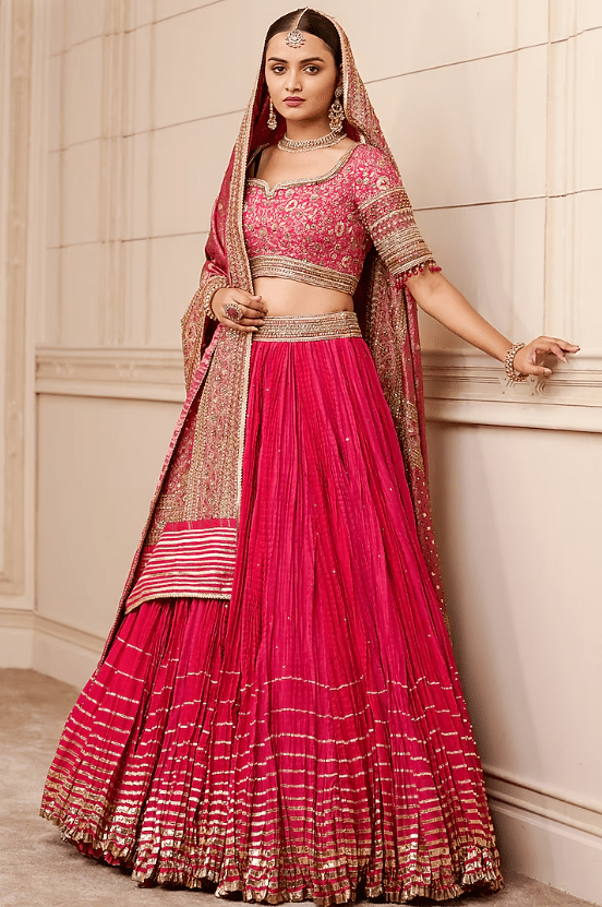 Fuchsia Crushed Chanderi Lehenga Set - Image 3