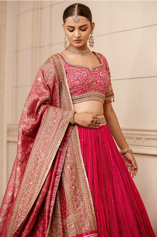 Fuchsia Crushed Chanderi Lehenga Set - Image 4