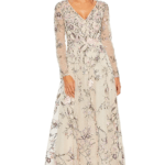 Blush Silver Polyester Floral Embroidered Gown