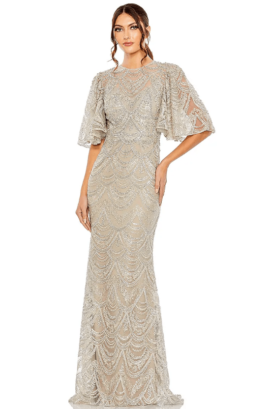 Taupe Polyetser Sequins Embellished Gown