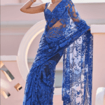 Blue Net Thread & Sequins Work Saree Set