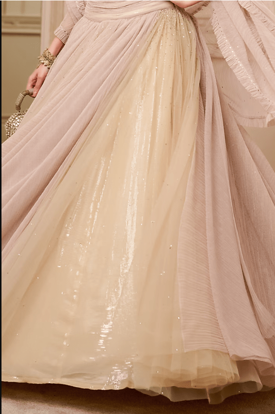 Gold Tulle Draped Lehenga Set - Image 4