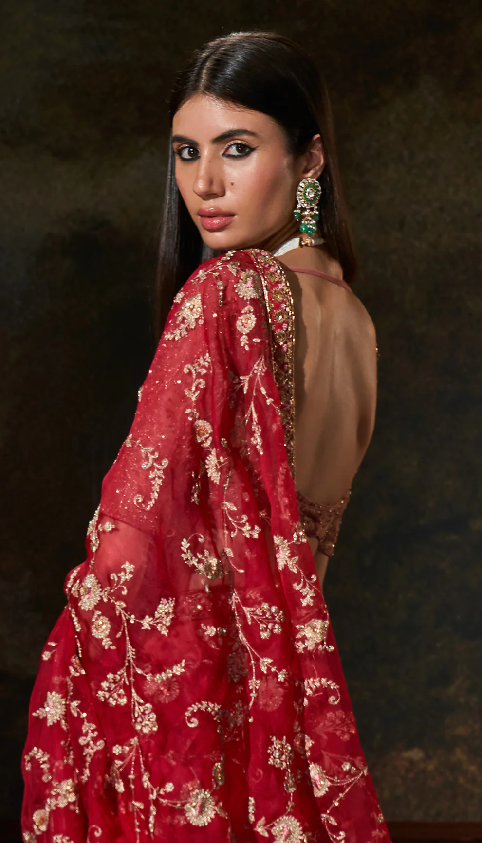 Red Organza Saree - Image 2