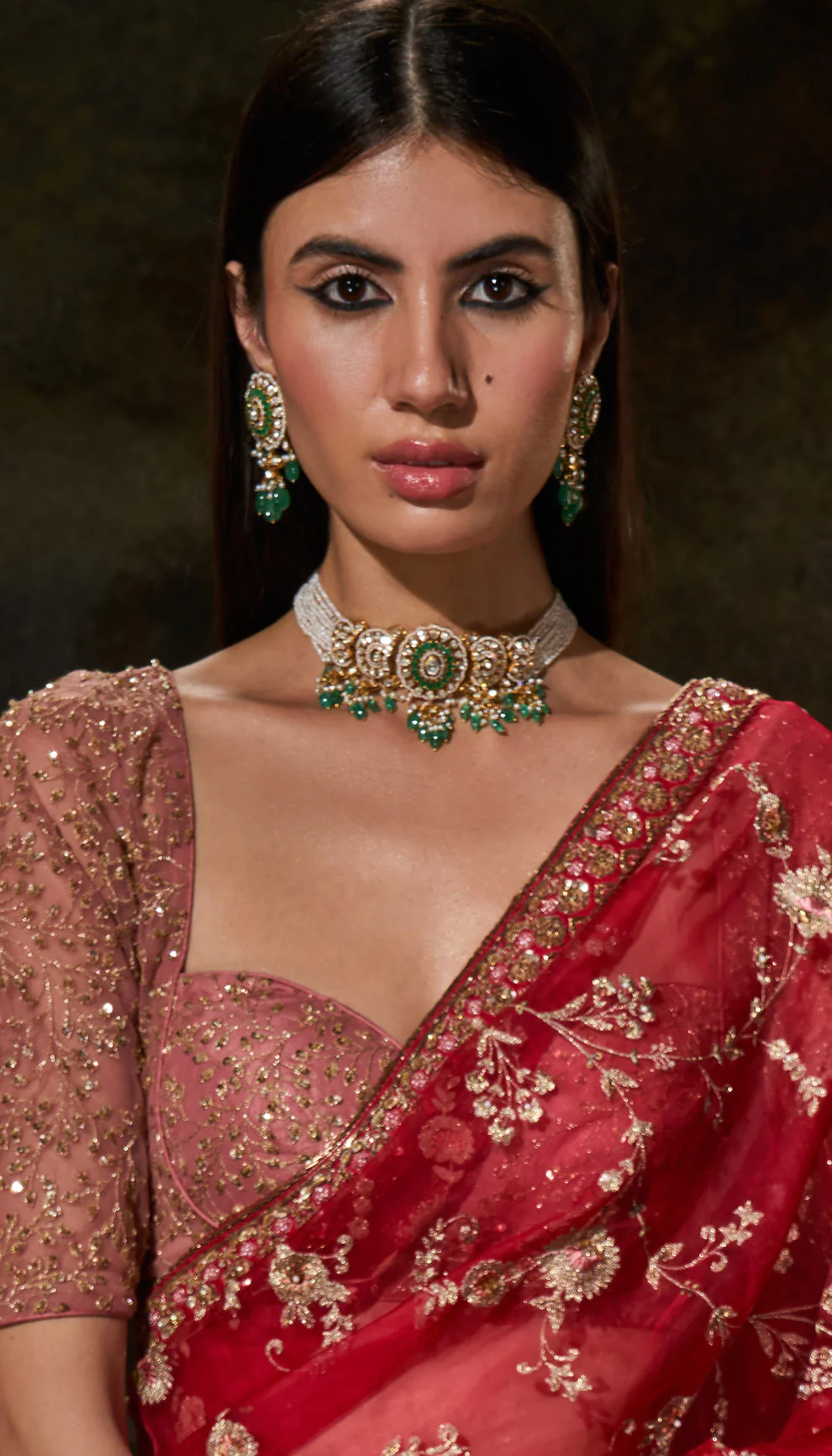 Red Organza Saree - Image 3