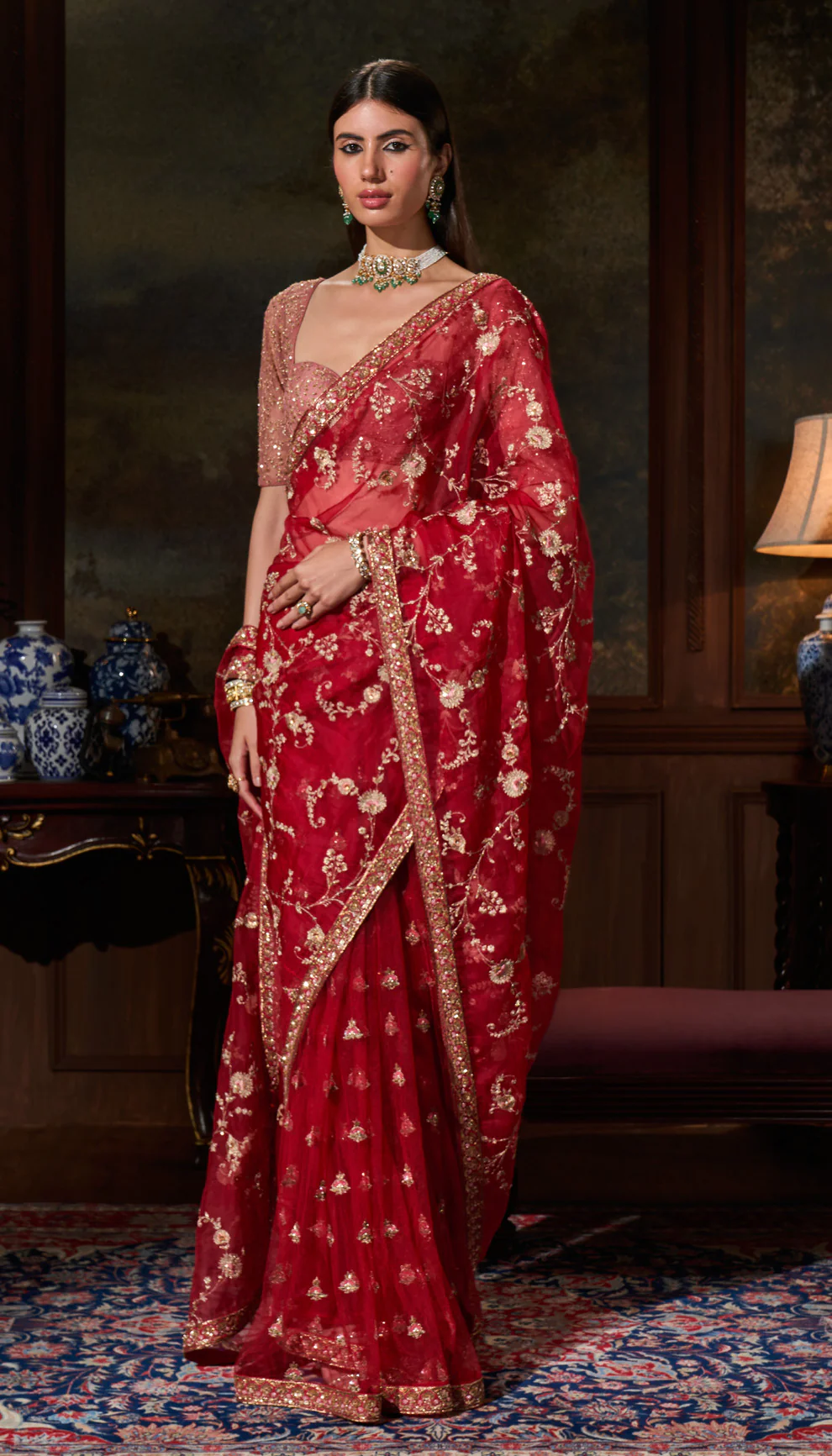 Red Organza Saree - Image 4