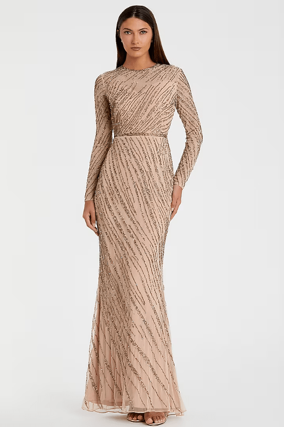 Mocha Polyester Hand Embroidered Gown