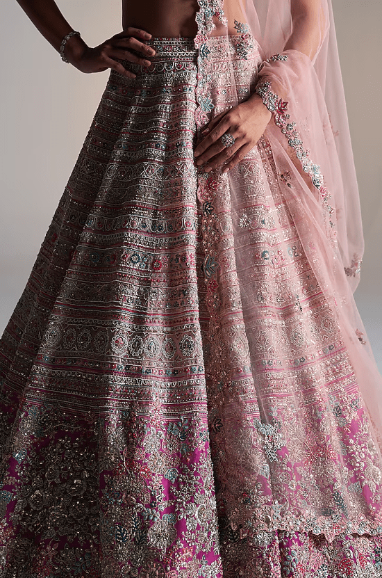 Soft Berry Organza Zardosi Embroidered Handcrafted Lehenga Set - Image 3