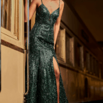 Emerald Green Net Sequins & Crystal Work Gown