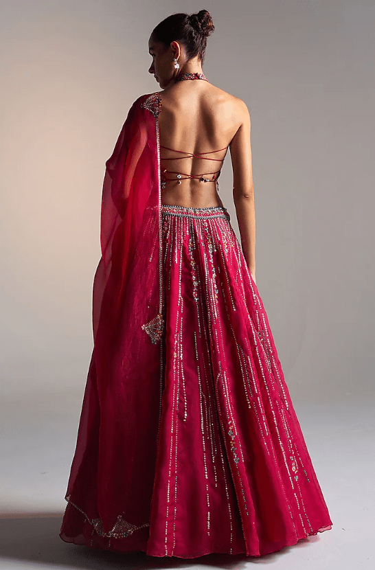 Ruby Organza Zardosi Embroidered Handcrafted Lehenga Set - Image 2