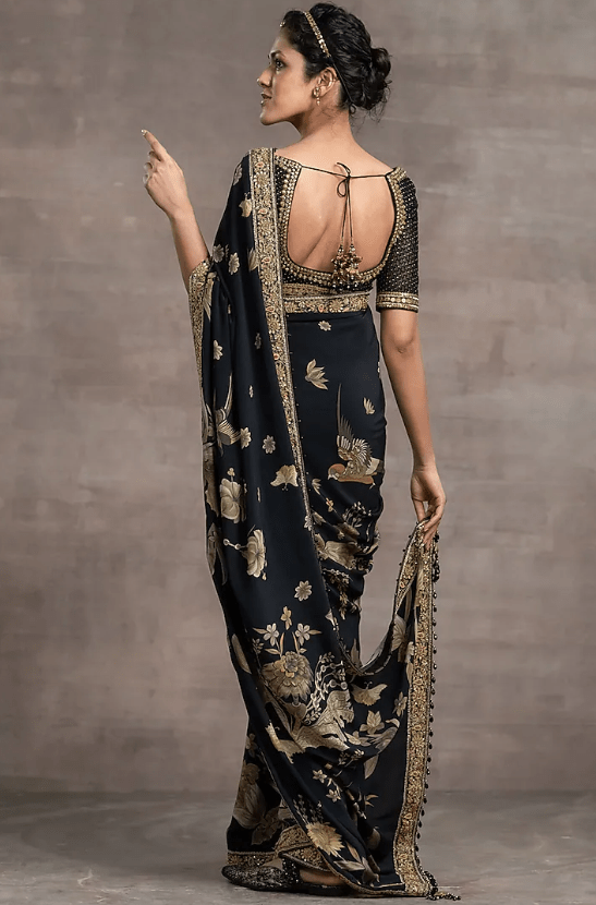 Black Hand Embroidered Saree Set - Image 2