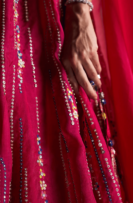 Ruby Organza Zardosi Embroidered Handcrafted Lehenga Set - Image 3