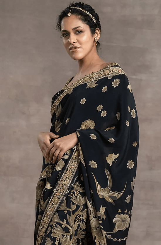 Black Hand Embroidered Saree Set - Image 3